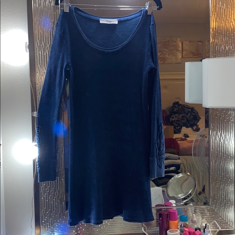 Dark Blue Washed Tunic with Lace sleeve detail